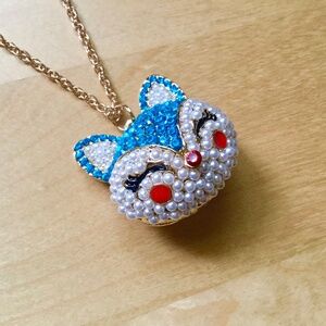 NWT Betsey Johnson Fox Necklace Pearls Turquoise Crystals Long Adjustable Chain